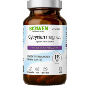 Cytrynian magnezu z witaminą B6 Biowen – 100 kapsułek, kości i mięśnie, witaminy